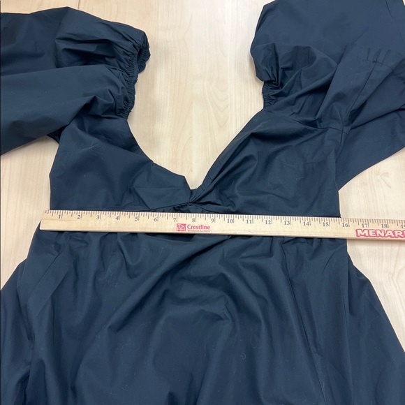 Abercrombie & Fitch Petite Navy Puff Sleeve Twist Front Bow Back A-Line Dress L - Picture 8 of 9